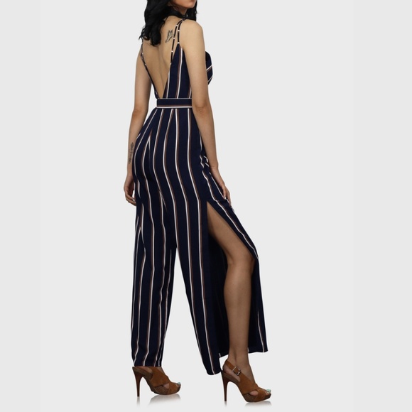 Side Slit Jumpsuit Navy Blue - Picture 2 of 3
